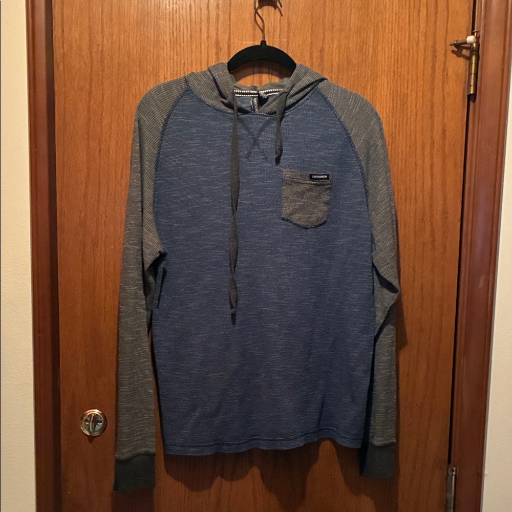 Men's Blue and Gray Hooded Shirt